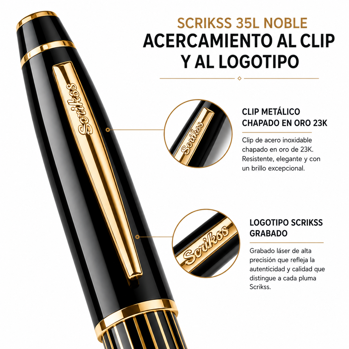 Pluma Fuente Scrikss Noble 35L Negro Oro con Estuche