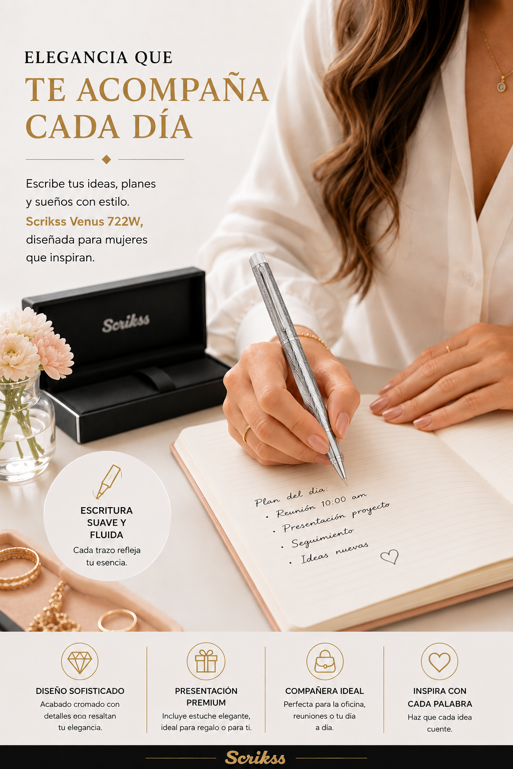 Bolígrafo Scrikss Venus 722W Cromada Metálica con Estuche