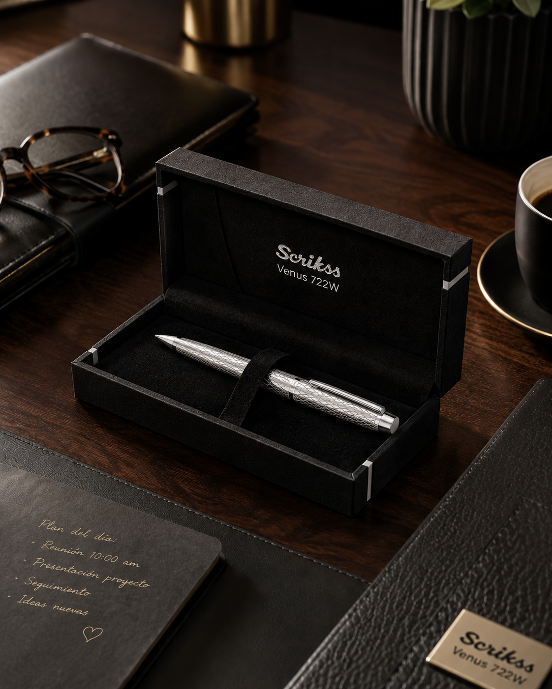 Bolígrafo Scrikss Venus 722W Cromada Metálica con Estuche
