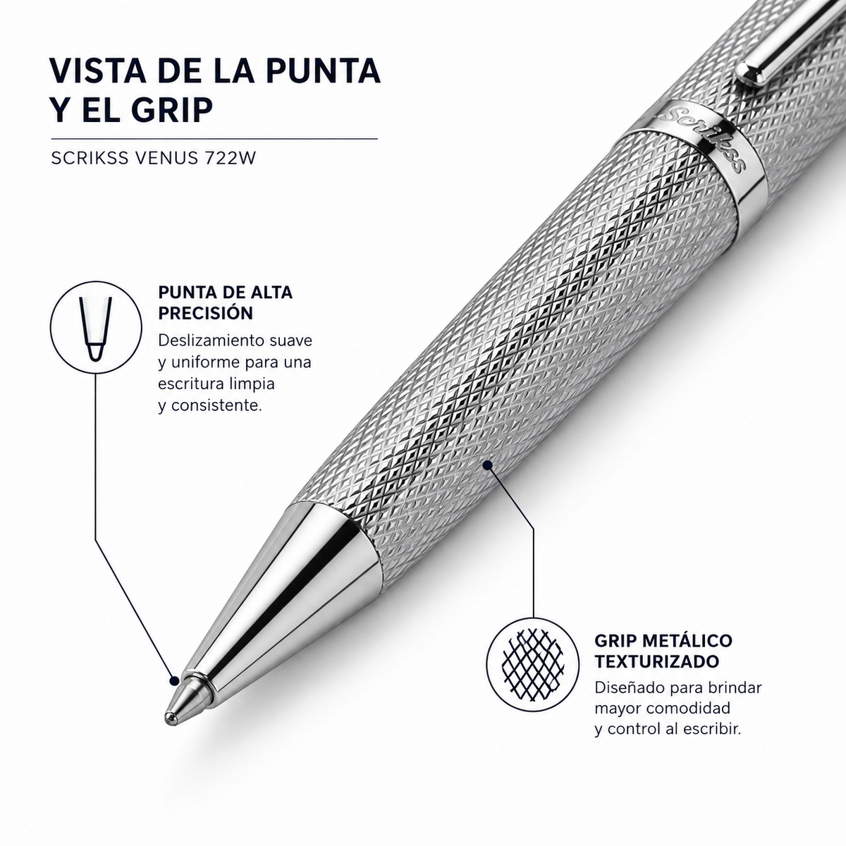 Bolígrafo Scrikss Venus 722W Cromada Metálica con Estuche