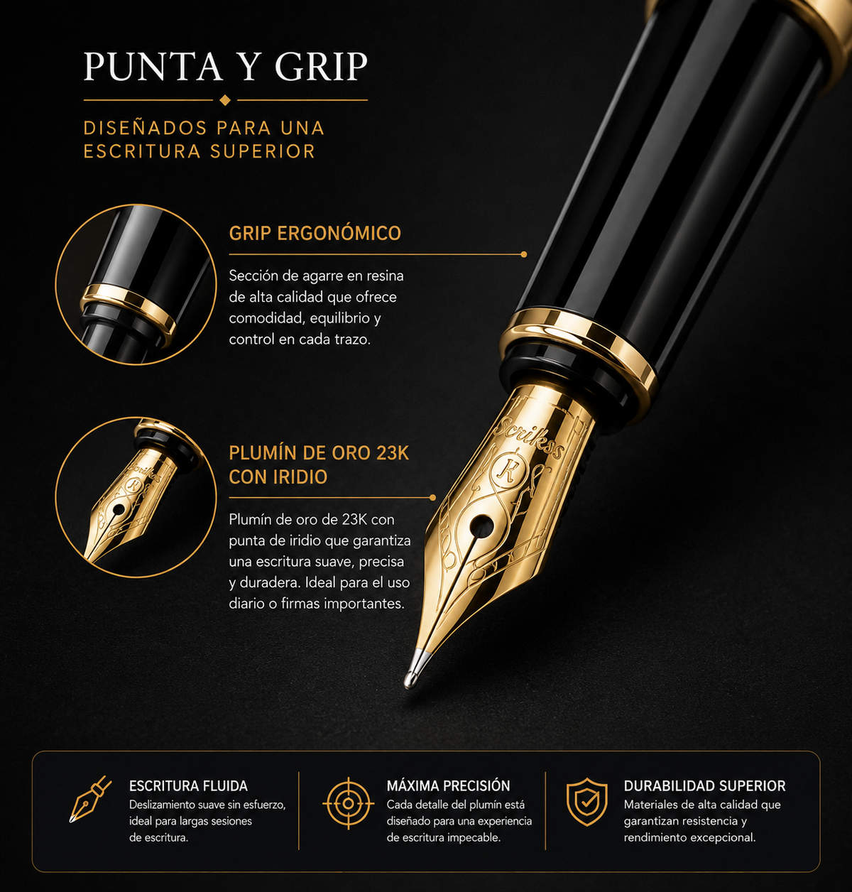 Pluma Fuente Scrikss 38 Honour Negro Oro Con Estuche