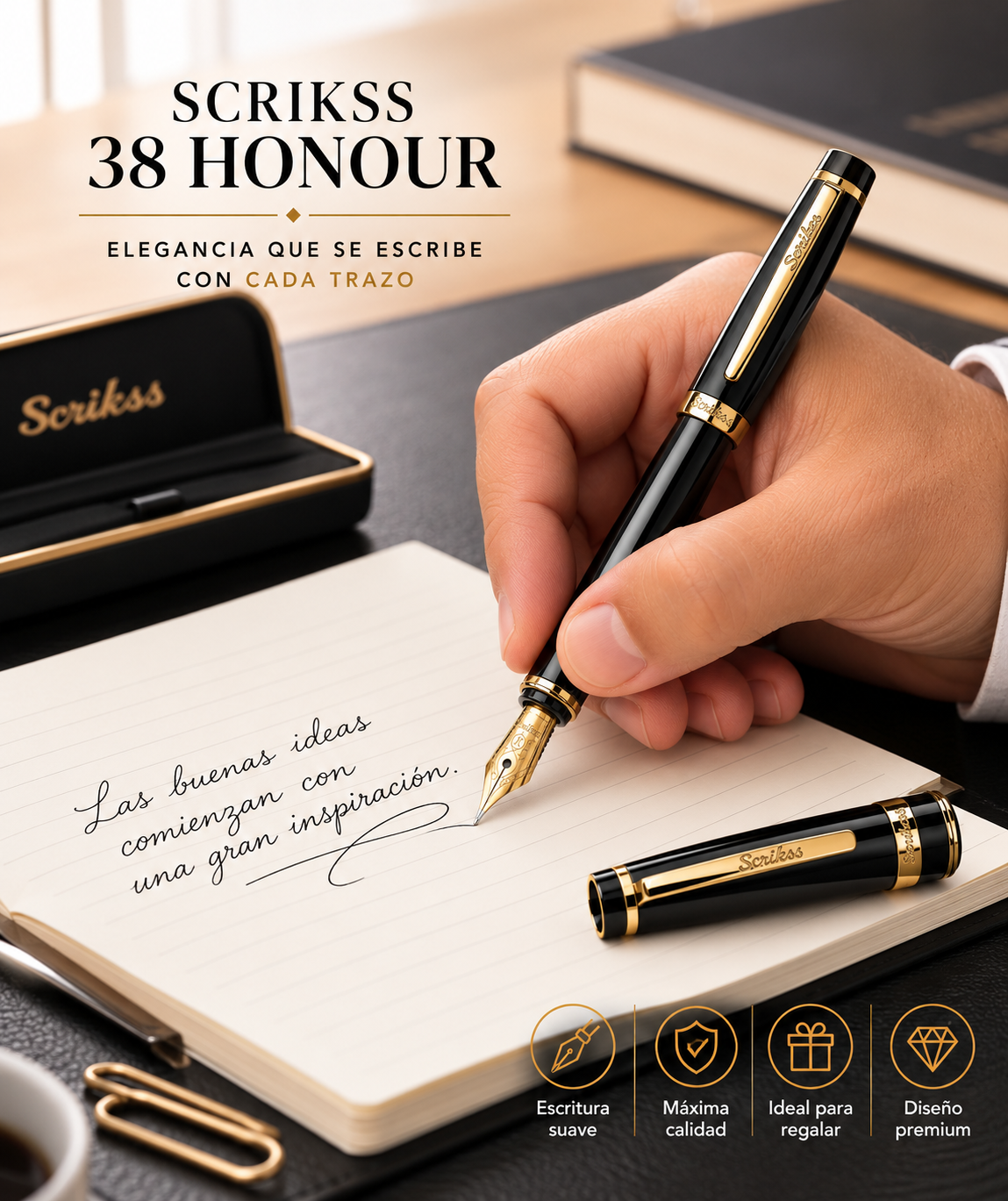 Pluma Fuente Scrikss 38 Honour Negro Oro Con Estuche
