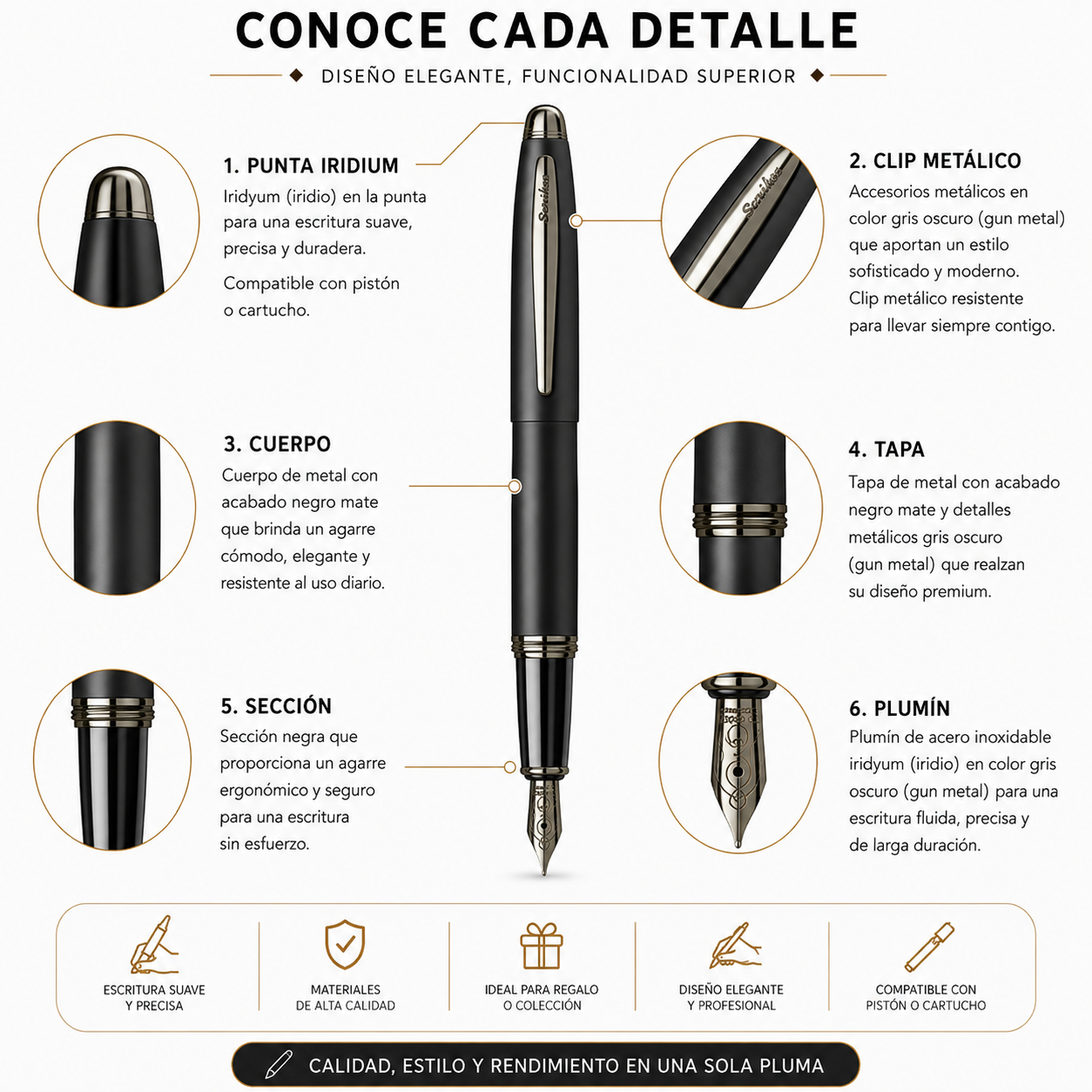 Pluma Fuente Scrikss 88 Knight Negro Mate Con Estuche