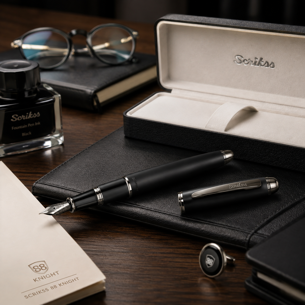Pluma Fuente Scrikss 88 Knight Negro Mate Con Estuche
