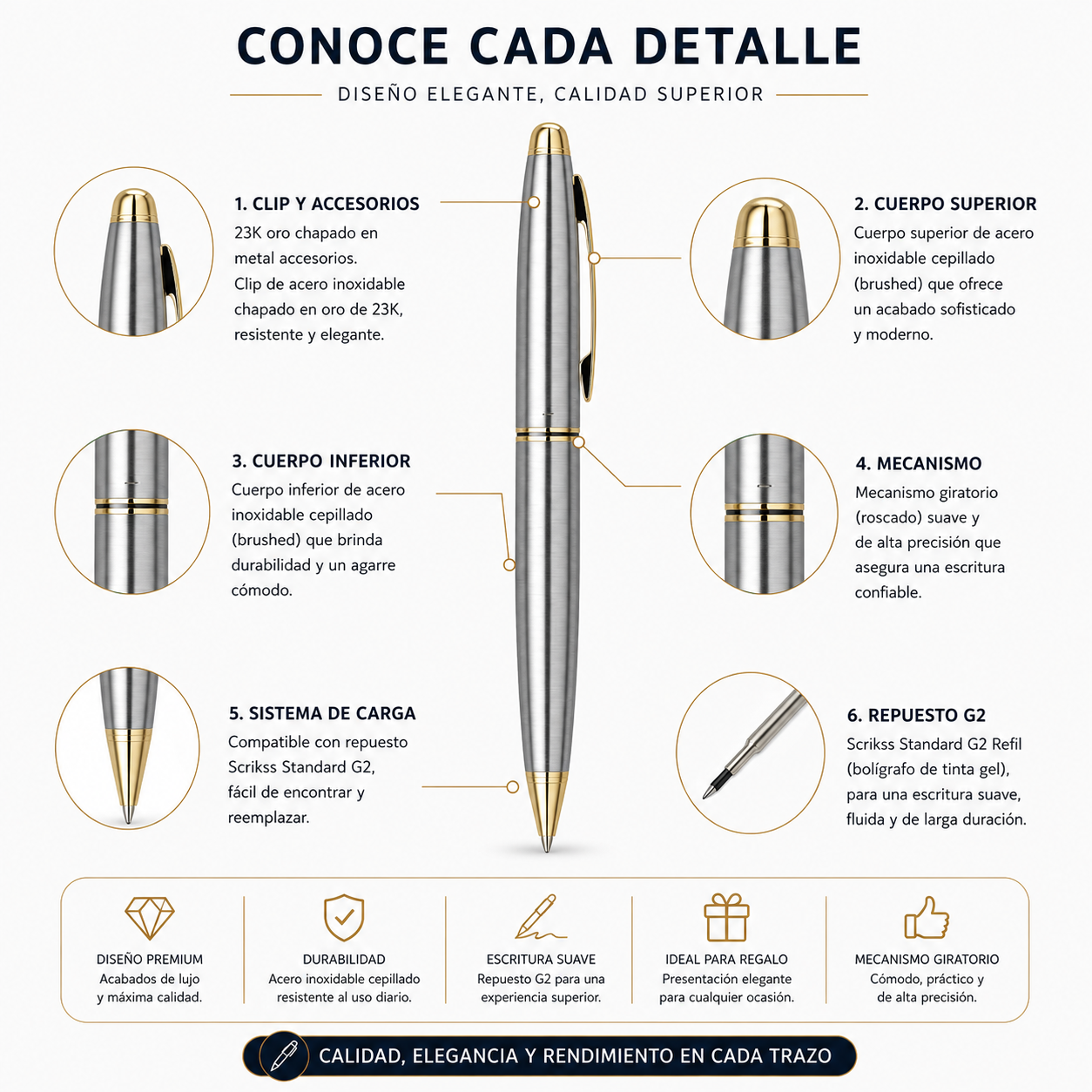 Boligrafo Scrikss 88 Knight Cromo Oro Metalico Con Estuche
