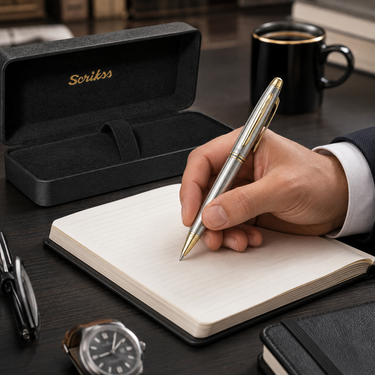 Boligrafo Scrikss 88 Knight Cromo Oro Metalico Con Estuche