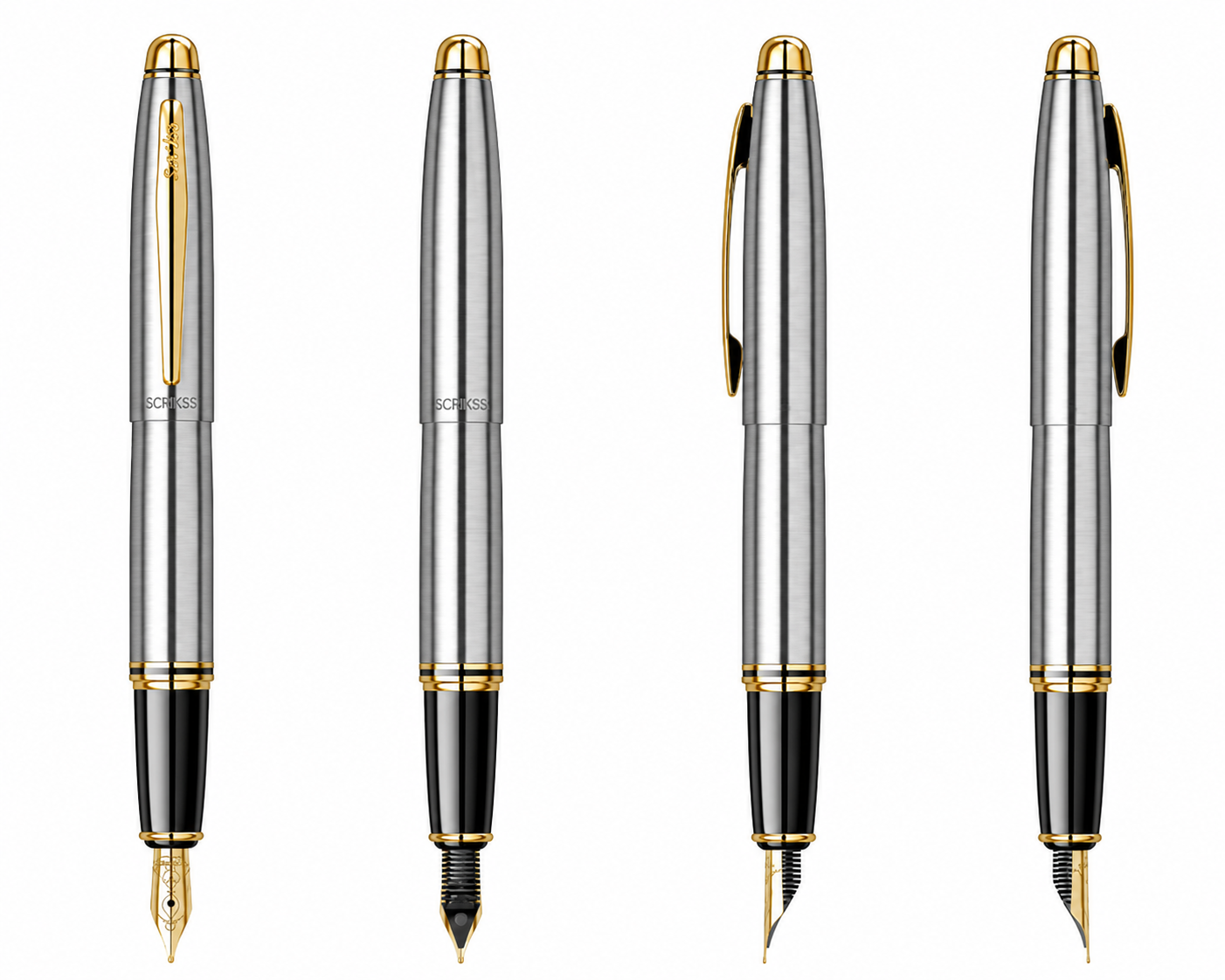 Pluma Fuente Scrikss 88 Knight Cromo Oro con Estuche