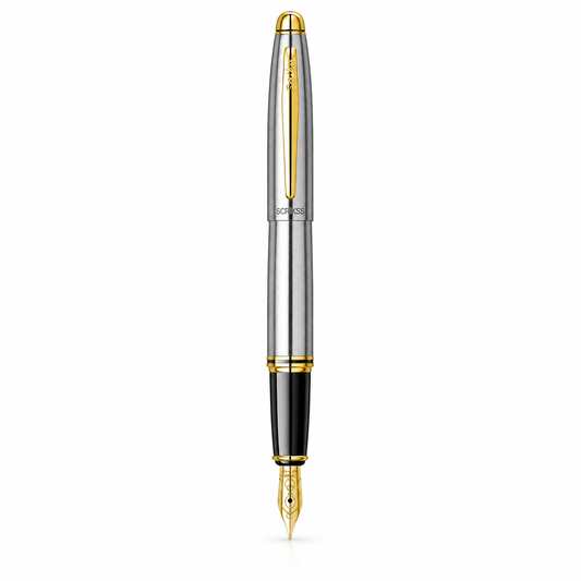 Pluma Fuente Scrikss 88 Knight Cromo Oro con Estuche