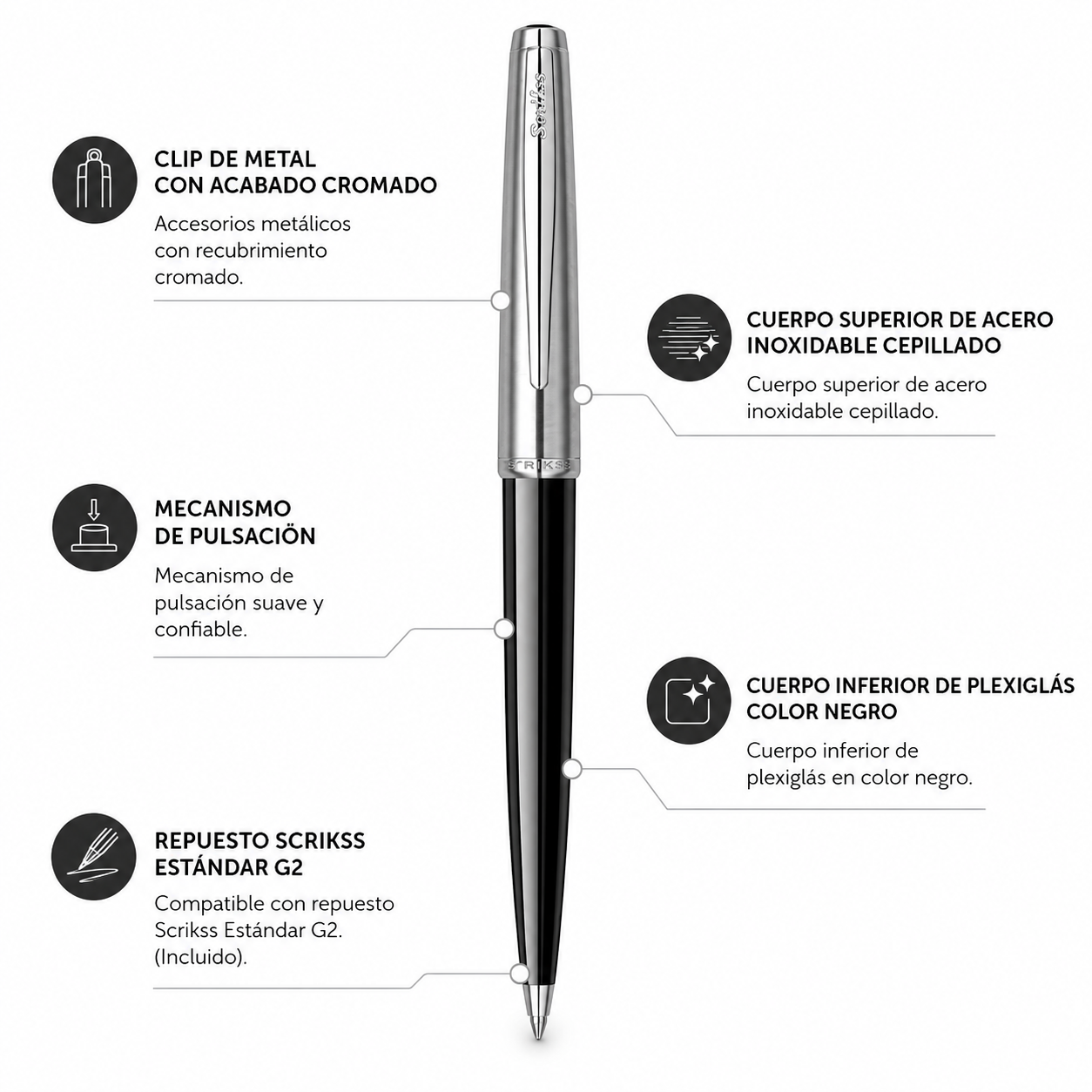 Boligrafo Scrikss 78 Metropolis Negro Cromo Metalico