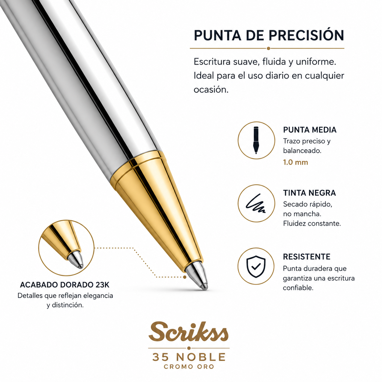 Bolígrafo Scrikss 35 Noble Cromo Oro con Estuche