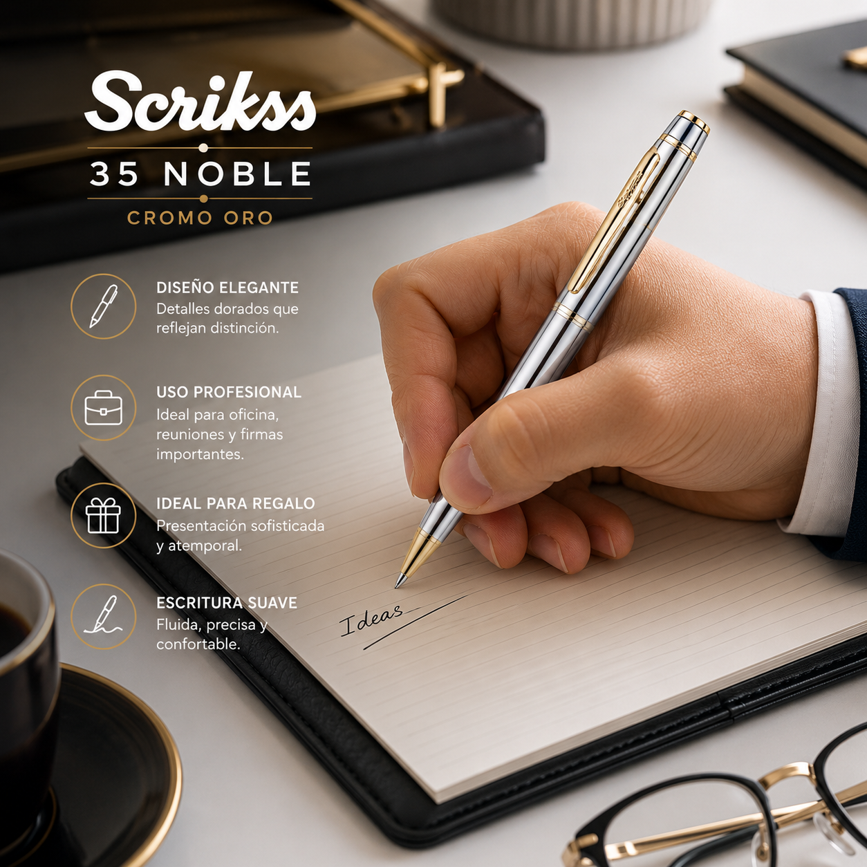 Bolígrafo Scrikss 35 Noble Cromo Oro con Estuche
