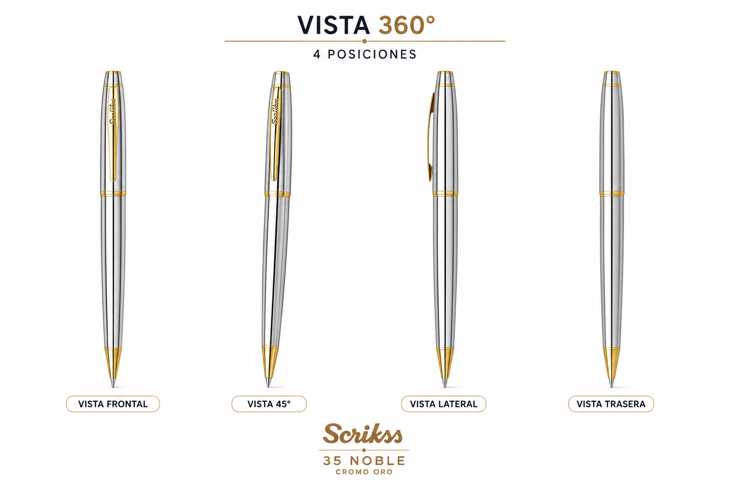 Bolígrafo Scrikss 35 Noble Cromo Oro con Estuche