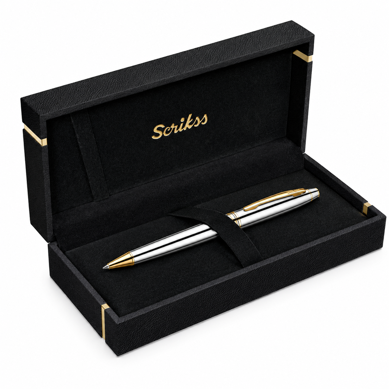 Bolígrafo Scrikss 35 Noble Cromo Oro con Estuche
