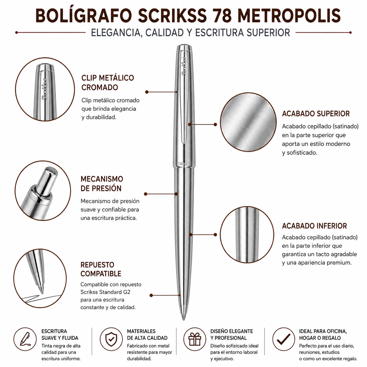 Boligrafo Scrikss 78 Metropolis Cromo Metalico