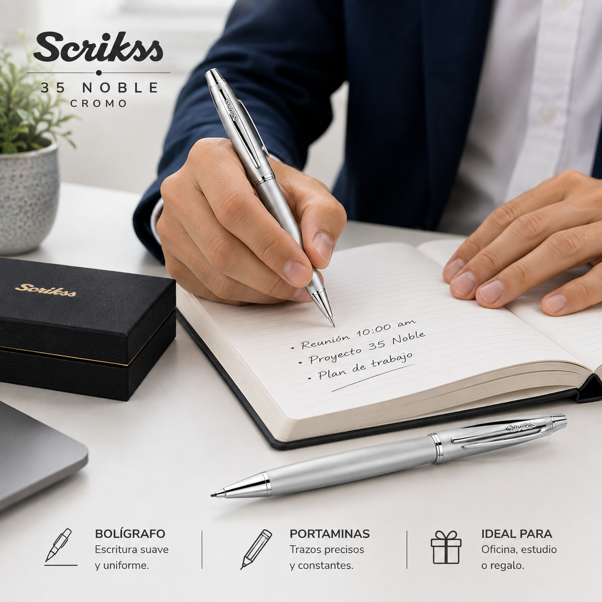 Juego Scrikss Noble 35 Bolígrafo Portaminas Cromo