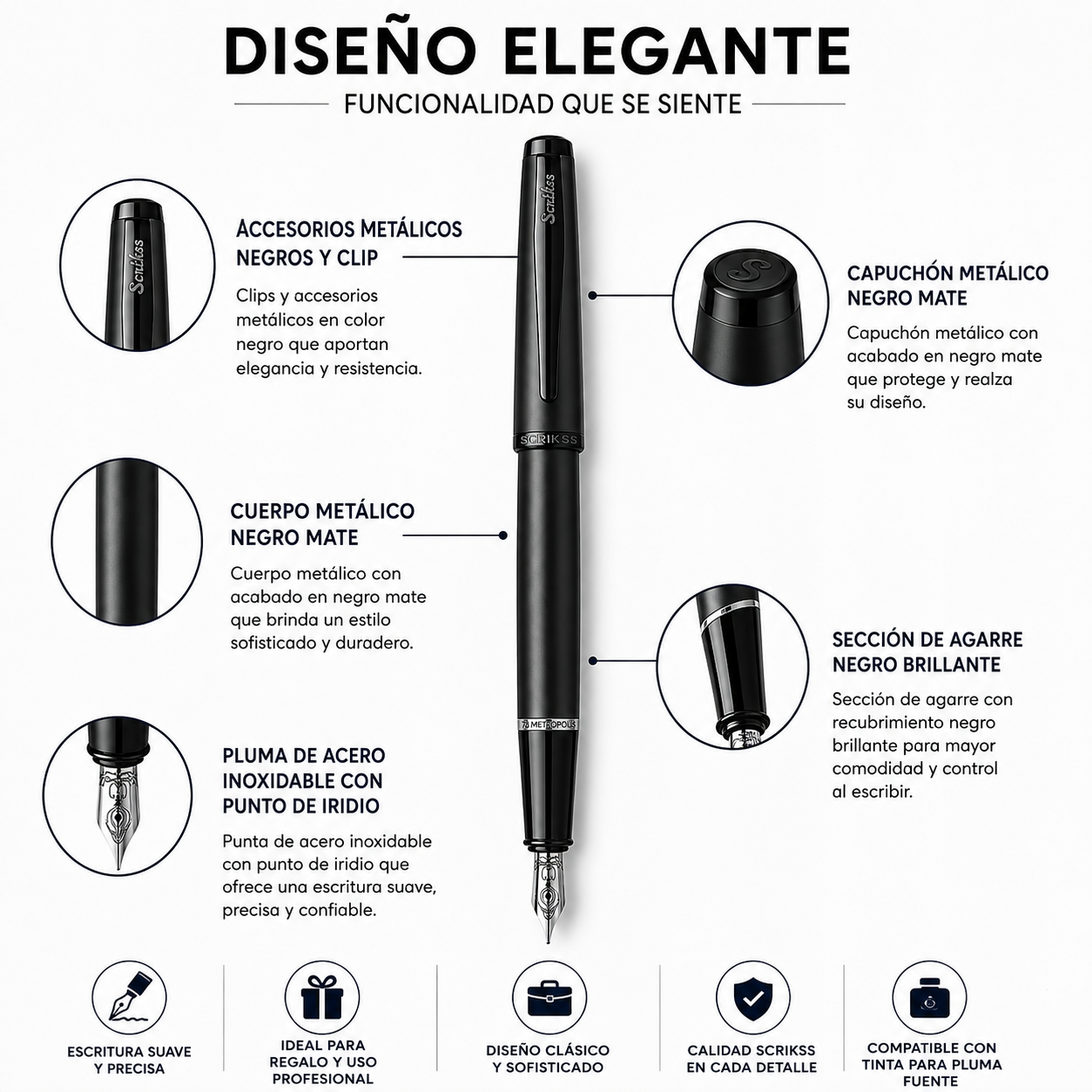 Pluma Fuente Scrikss 78 Metropolis Negro Mate