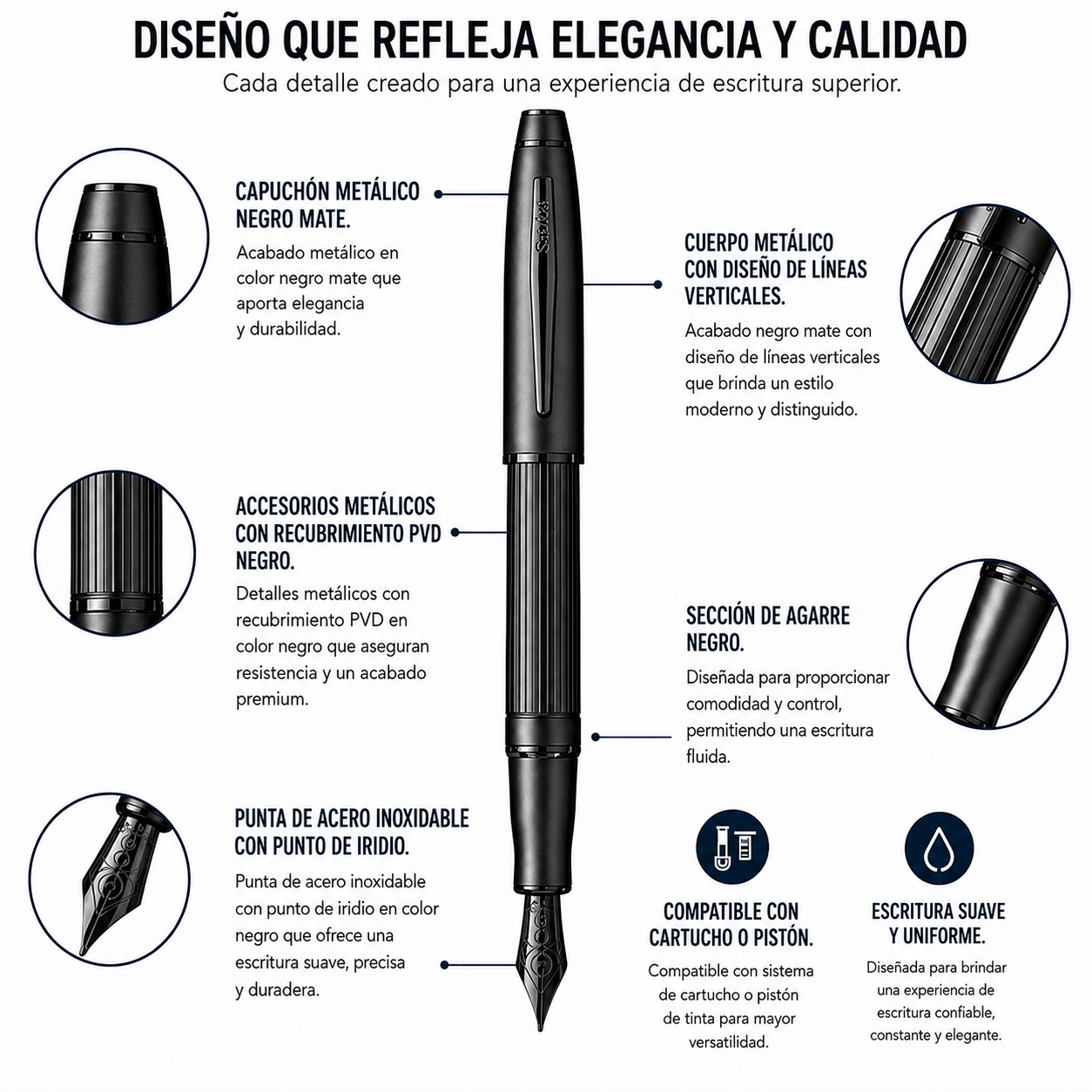 Pluma Fuente Scrikss Noble 350 Negro Mate con Estuche