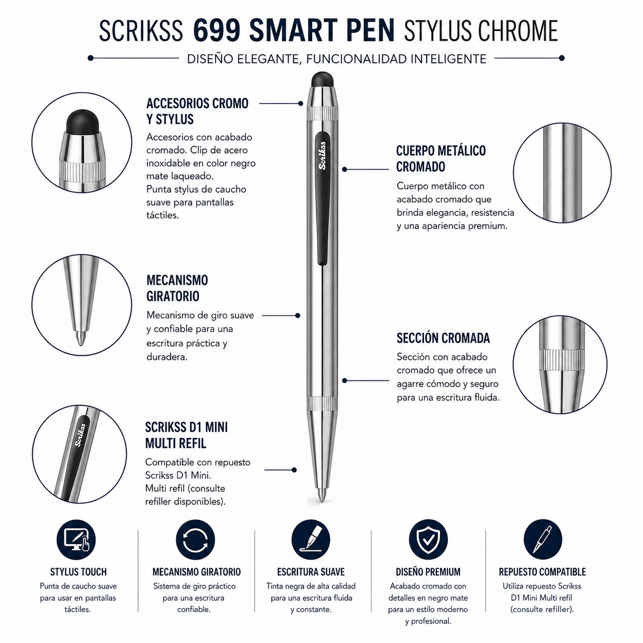 Bolígrafo Scrikss 699 Smart Pen Stylus Cromo