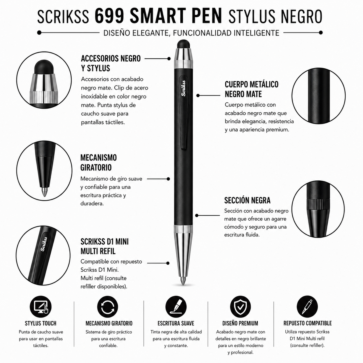 Boligrafo Scrikss 699 Smart Pen Stylus Negro