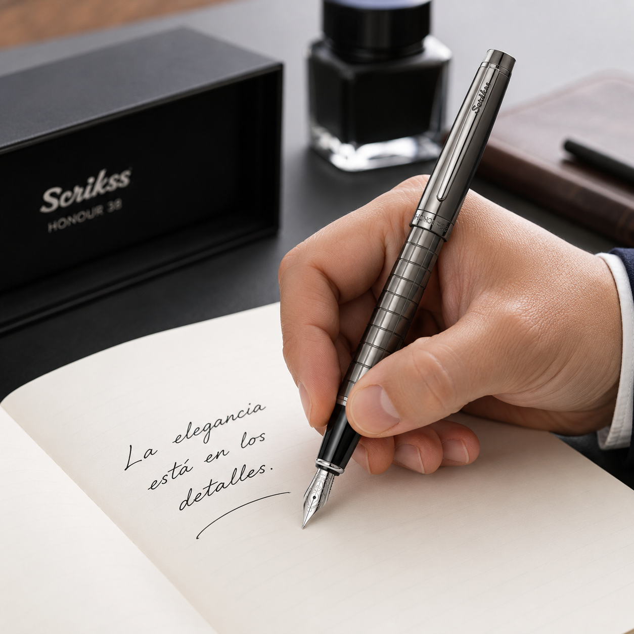 Pluma Fuente Scrikss Honour 38 Gris Carbón con Estuche