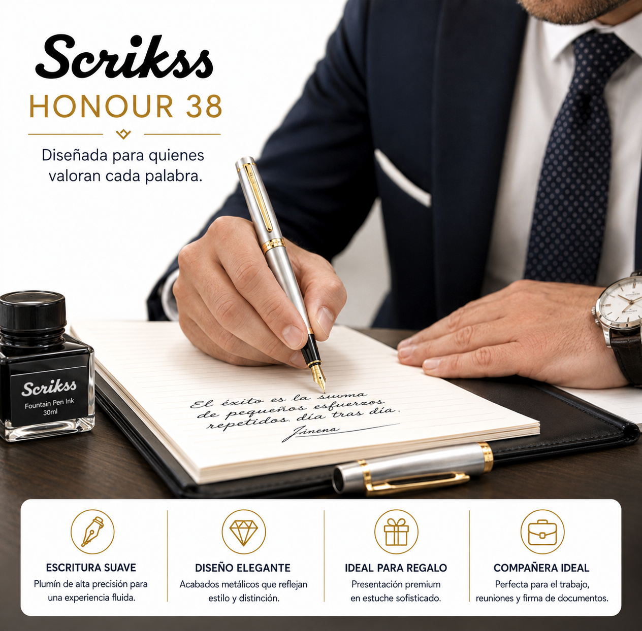 Pluma Fuente Scrikss Honour 38 Plata Dorado Con Estuche