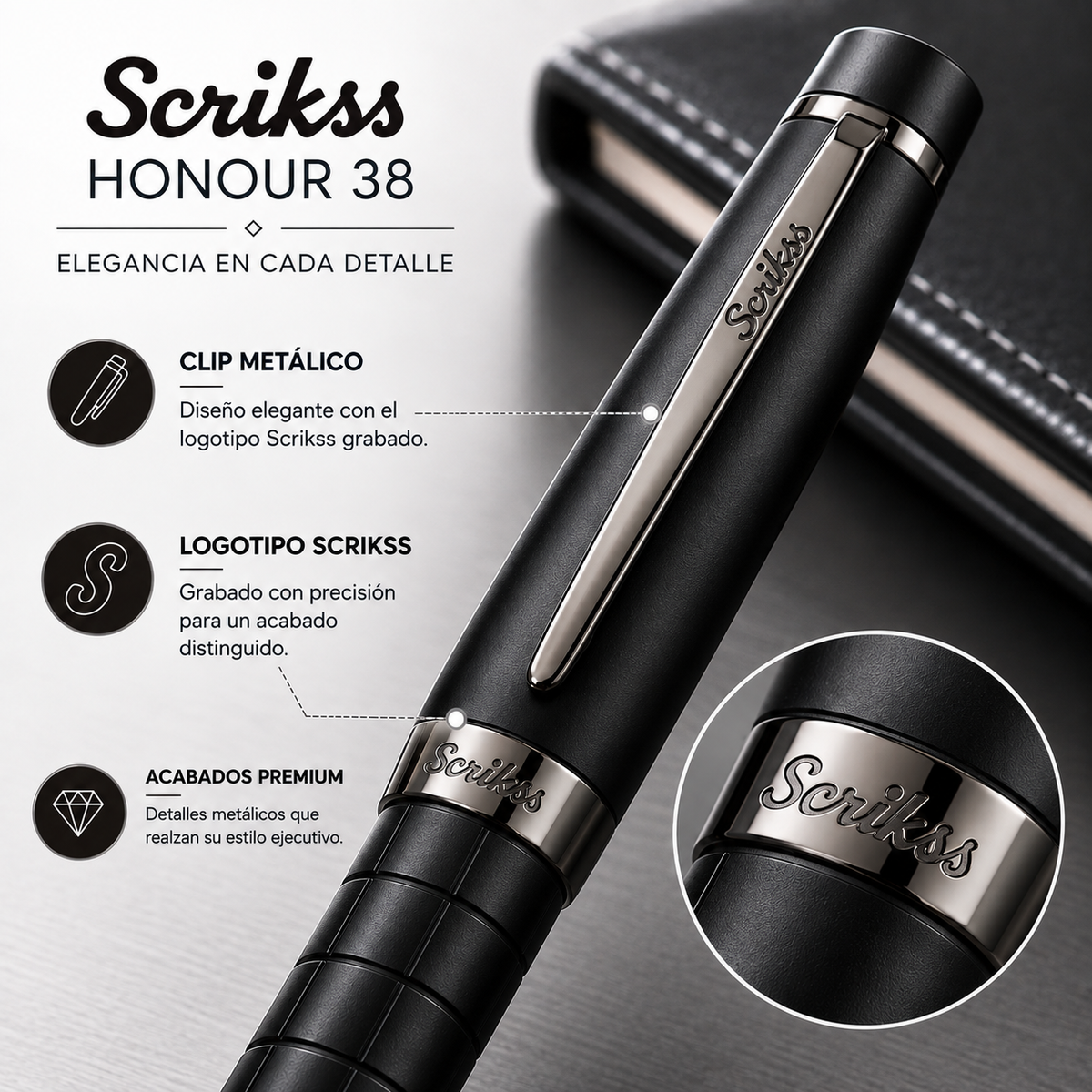 Boligrafo Scrikss Honour 38 Negro Mate Con Estuche