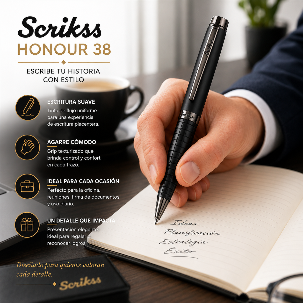 Boligrafo Scrikss Honour 38 Negro Mate Con Estuche