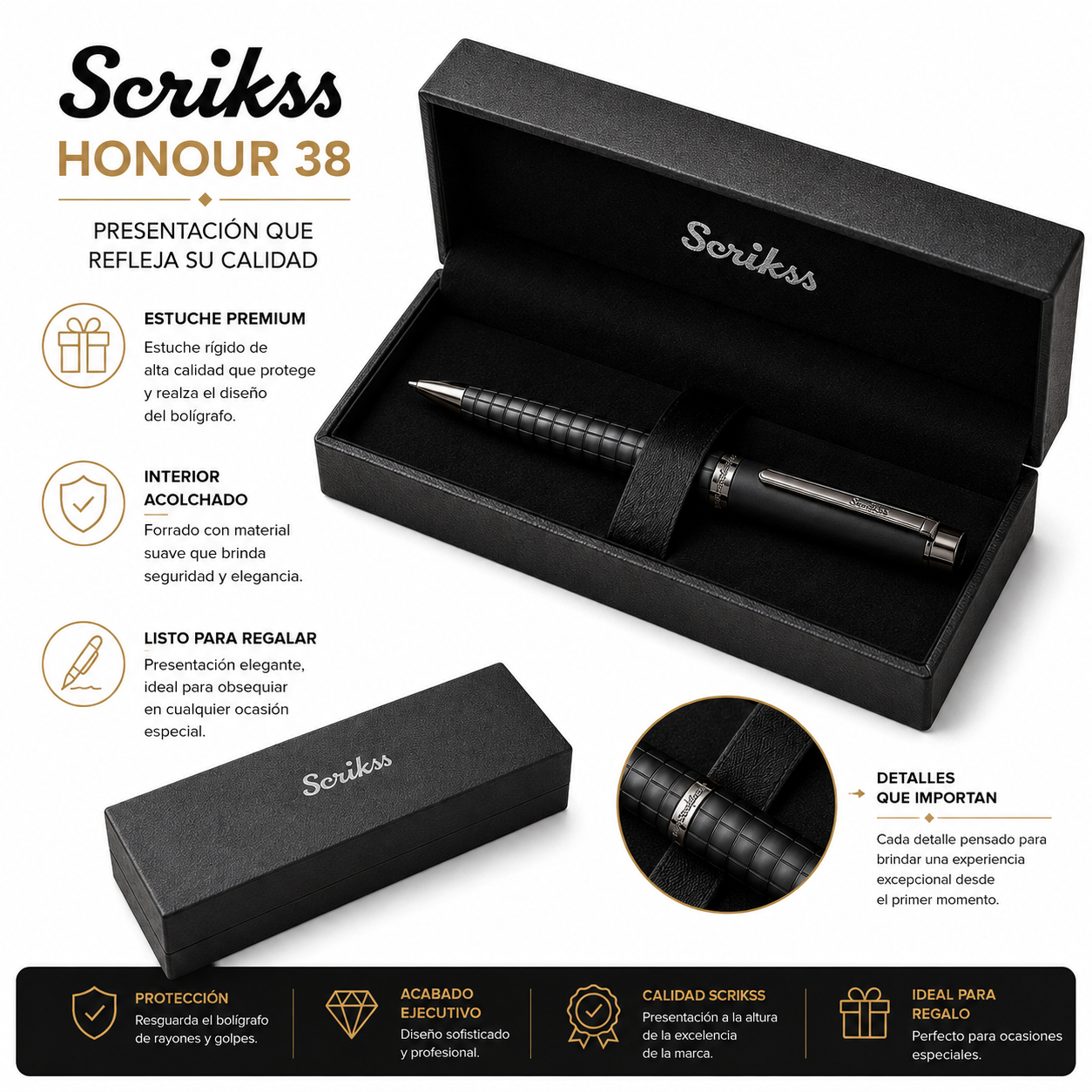 Boligrafo Scrikss Honour 38 Negro Mate Con Estuche