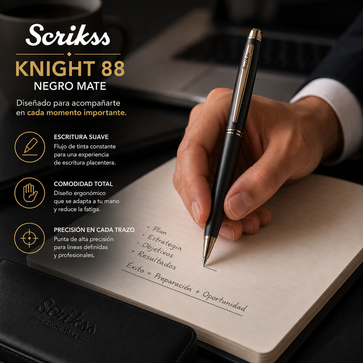 Boligrafo Scrikss Knight 88 Negro Mate Metalico