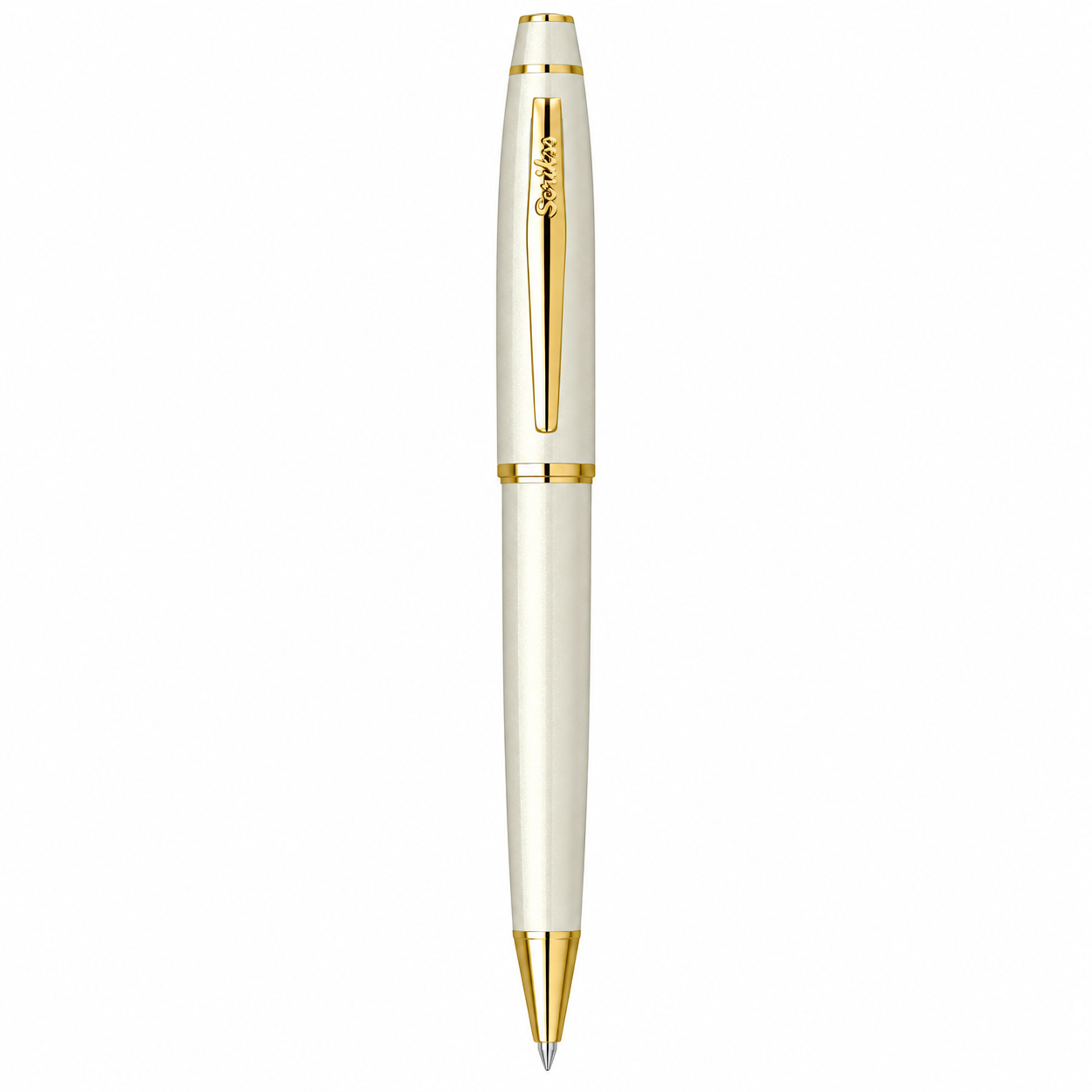 Bolígrafo Scrikss Noble 35 Blanco Perla Dorado con Estuche