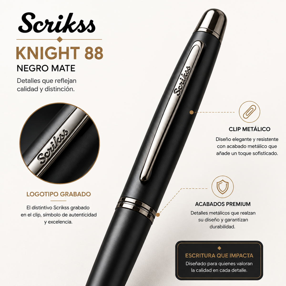 Boligrafo Scrikss Knight 88 Negro Mate Metalico