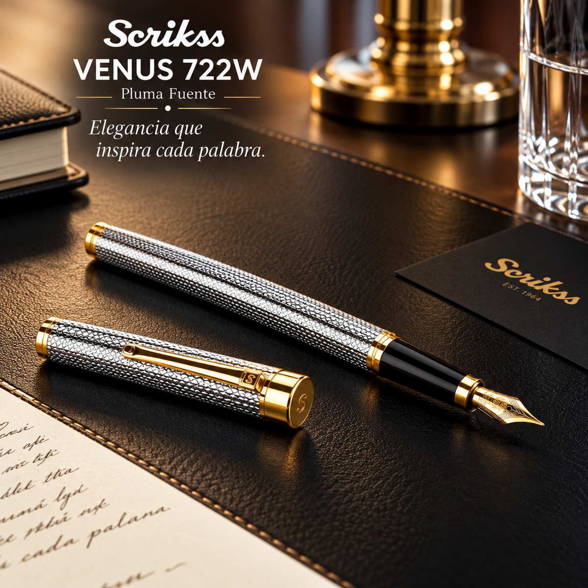 Pluma Fuente Scrikss Venus 722W Cromo Oro con Estuche