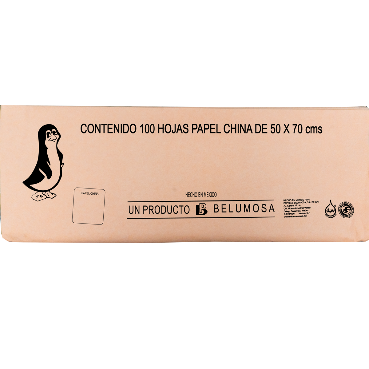 Papel China Pingüino Belumosa Bolsa C/100 Pliegos Durazno 75*50cm