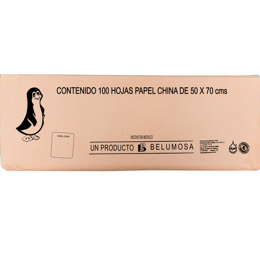 Papel China Pingüino Belumosa Bolsa C/100 Pliegos Durazno 75*50cm