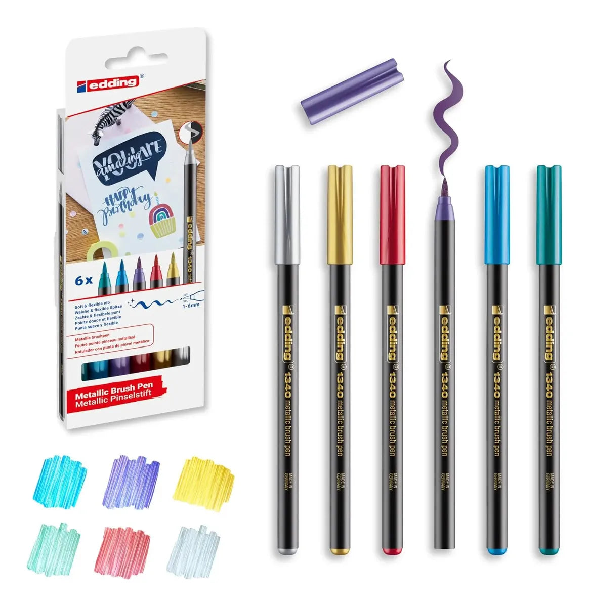 Rotulador Edding 1340-6 Metalicos Brushpen Punta Pincel Flexible C/6 Piezas