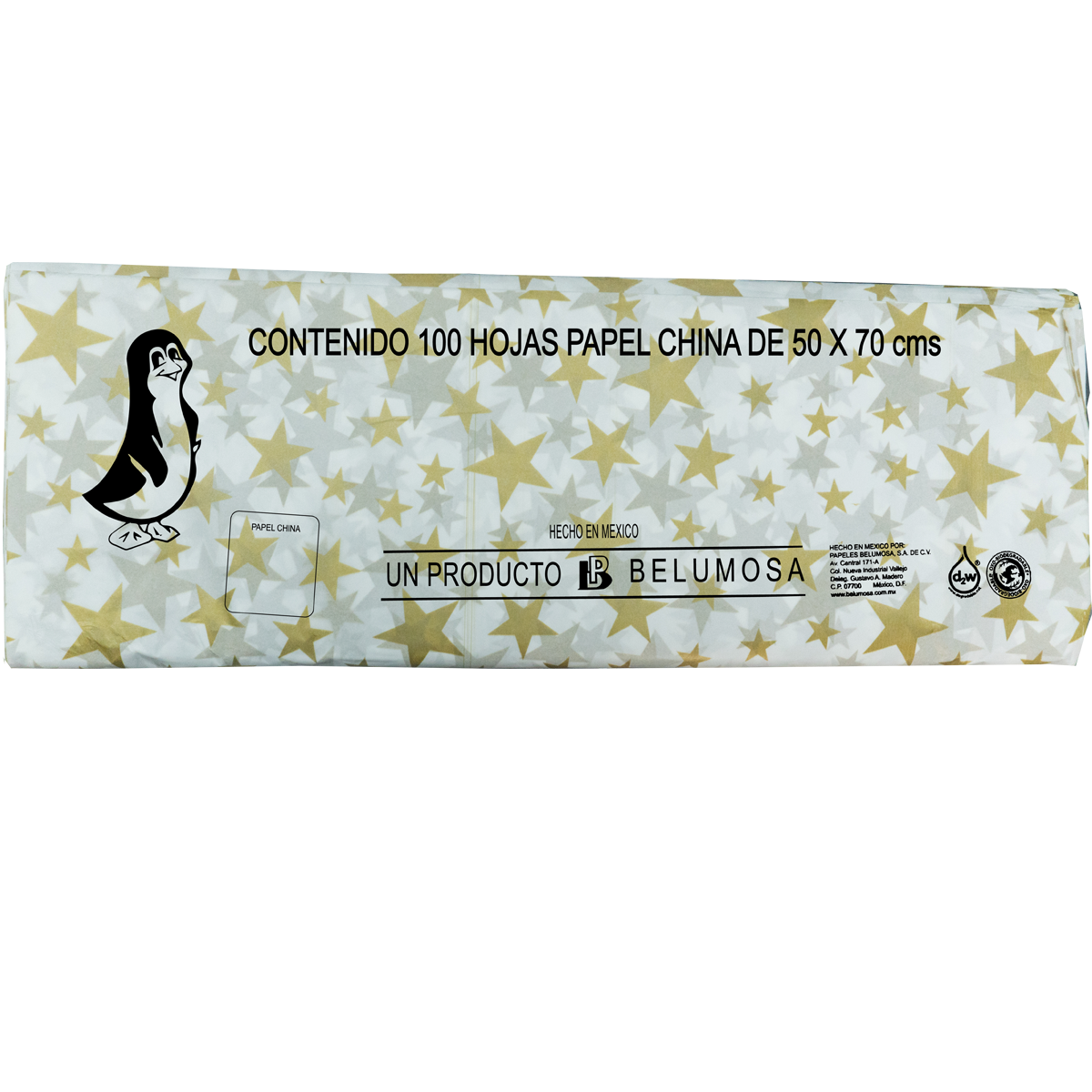 Papel China Pingüino Belumosa Bolsa C/100 Pliegos Estrella Oro 50*75cm