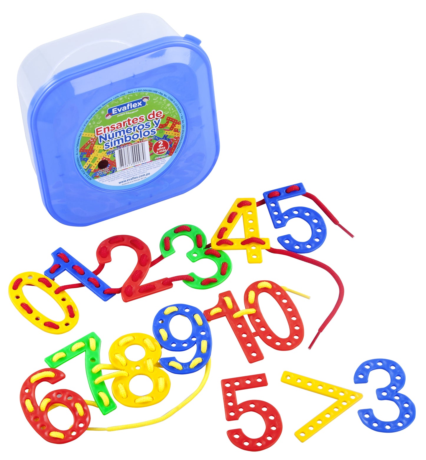 Juego Didactico Evaflex Ensarte De Numeros/simbolos C/60pzas