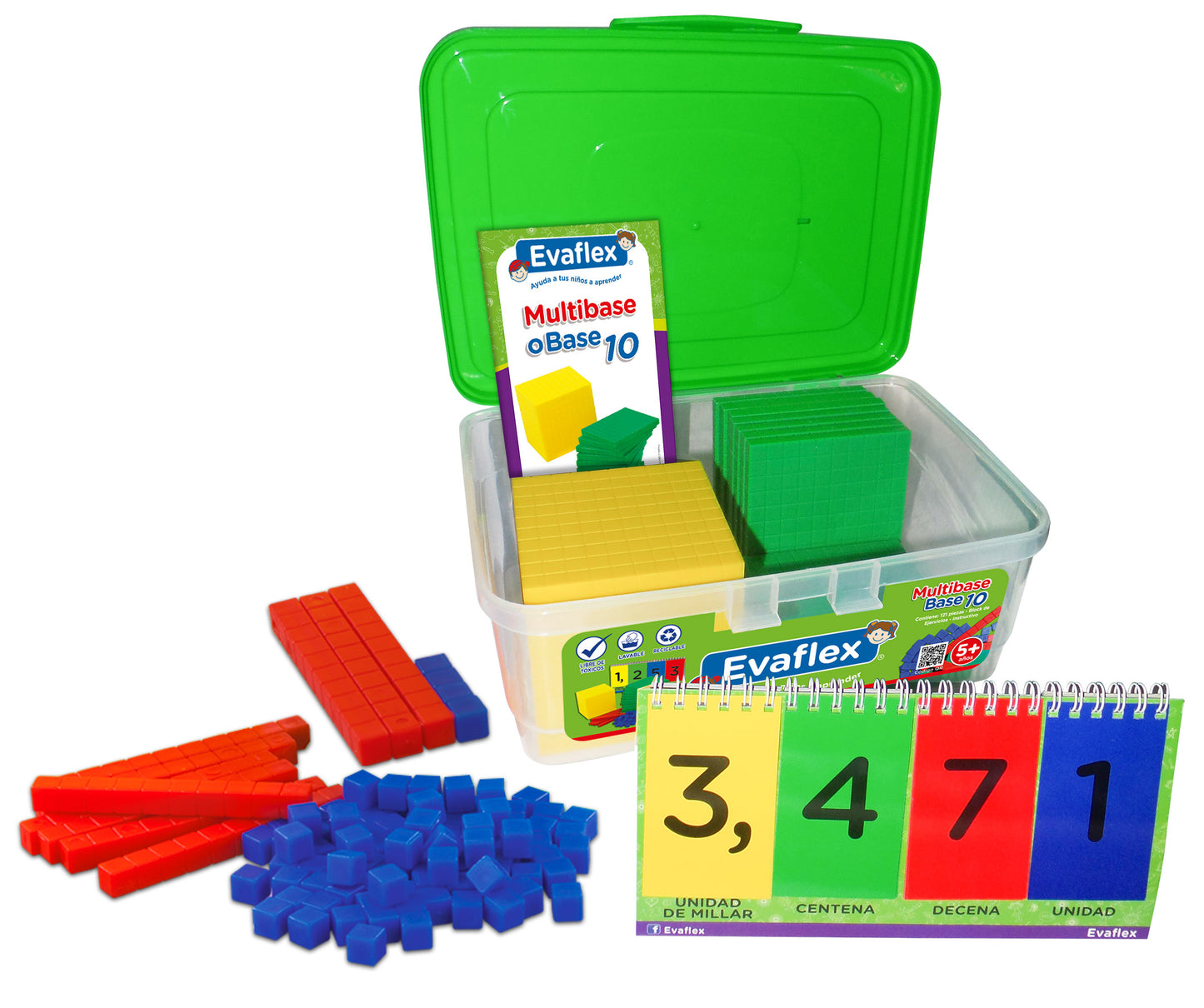 Juego Didactico Evaflex Base 10 Multibase 121 Piezas Matematicas Educativo Escolar Plastico