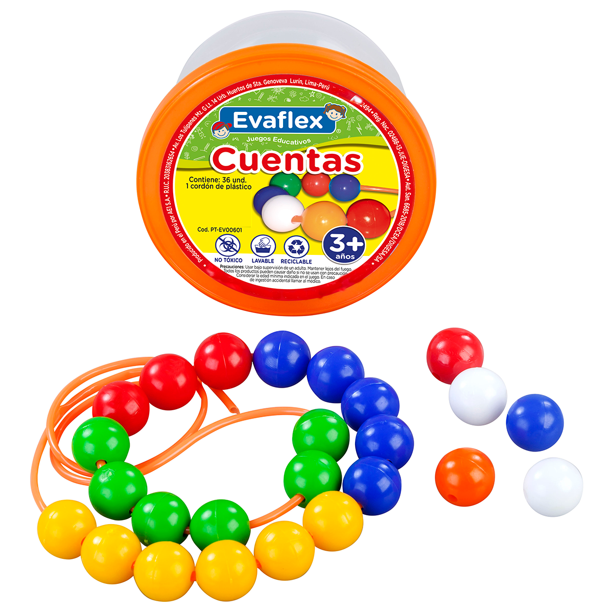 Juego Didactico Evaflex Plastico Cuentas C/36 Piezas