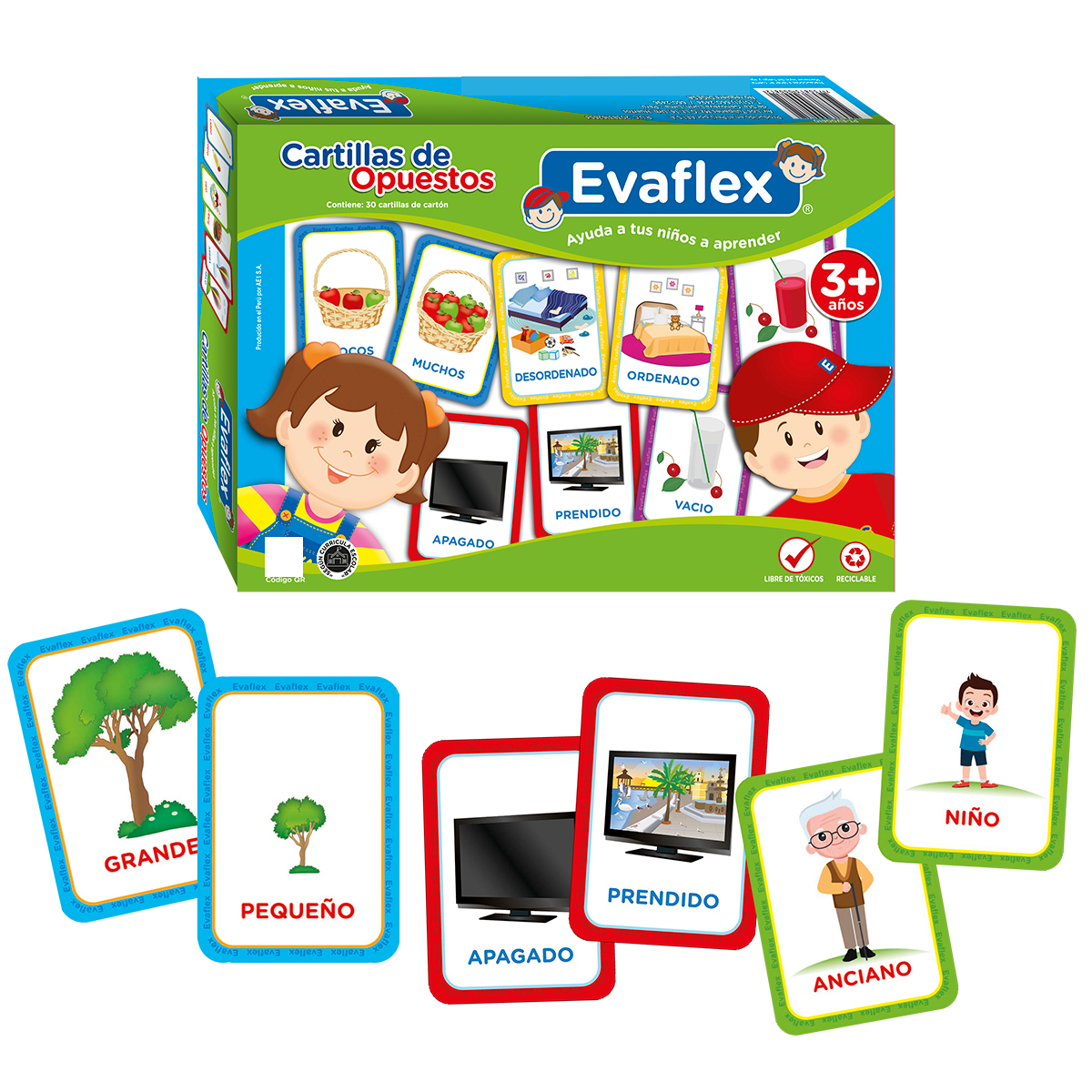 Juego Didactico Evaflex Cartillas De Opuestos 12x8.5 C/30