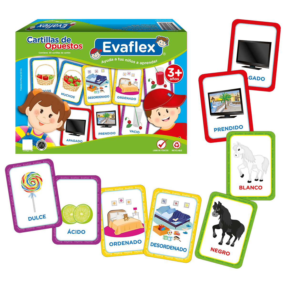 Juego Didactico Evaflex Cartillas De Opuestos 12x8.5 C/30