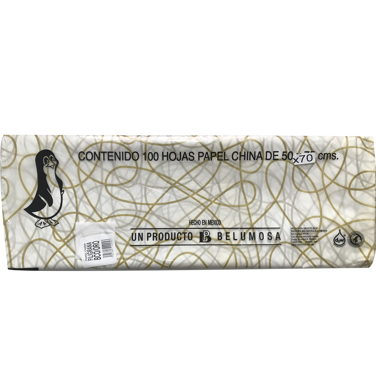 Papel China Pingüino Belumosa Bolsa C/100 Pliegos Filigrana Oro 50*75cm