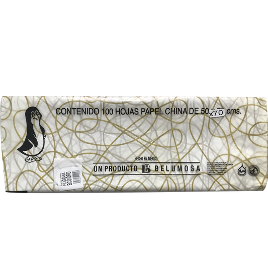 Papel China Pingüino Belumosa Bolsa C/100 Pliegos Filigrana Oro 50*75cm