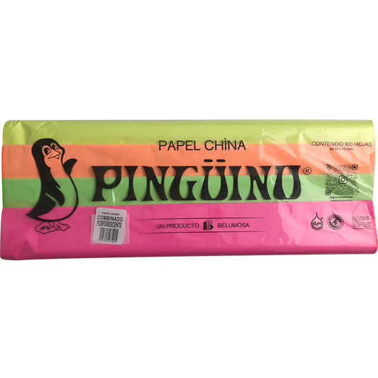 Papel China Pingüino Bolsa C/100 Pliegos Combinado Fosforescente