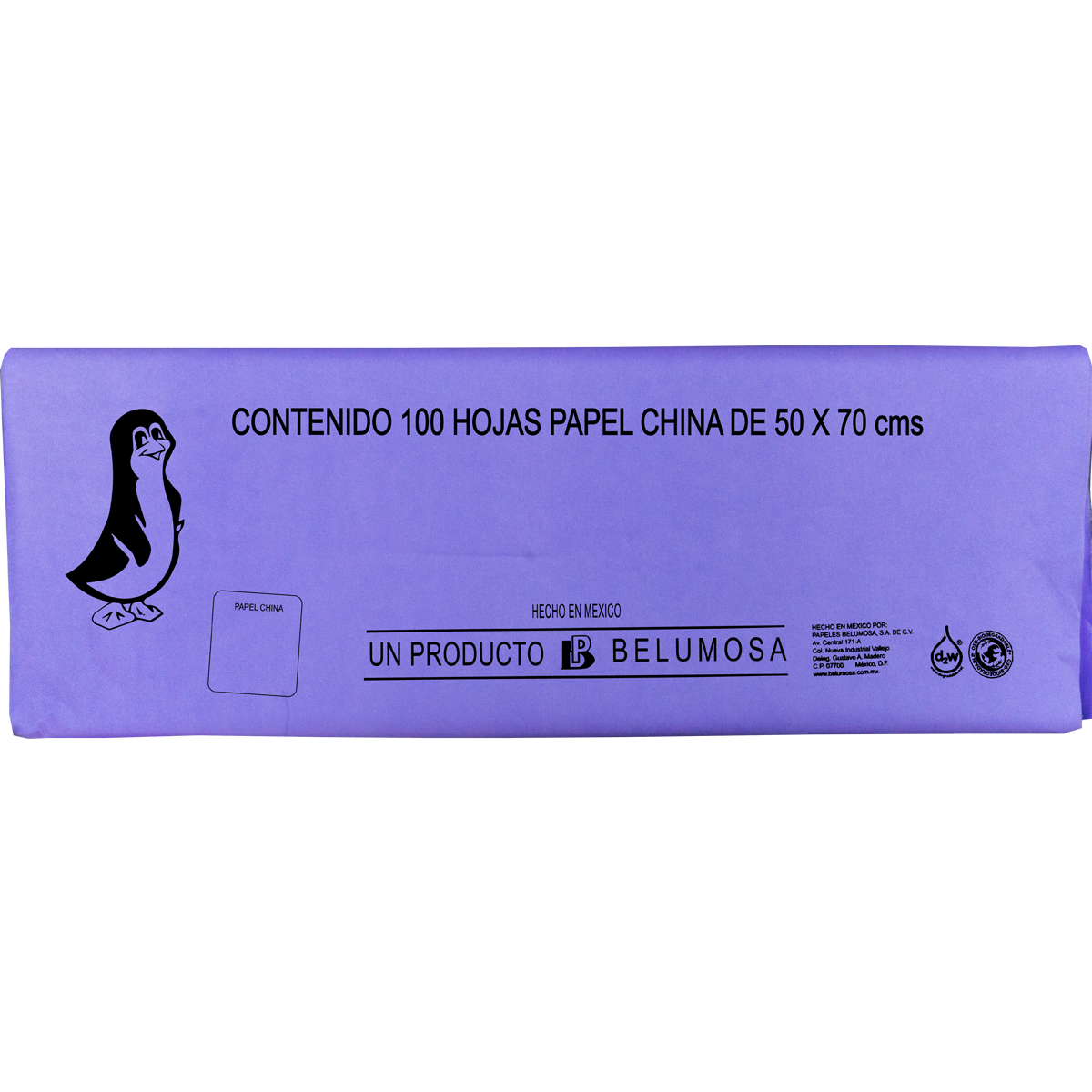 Papel China Pingüino Belumosa Bolsa C/100 Carpeta Lila 75*50cm