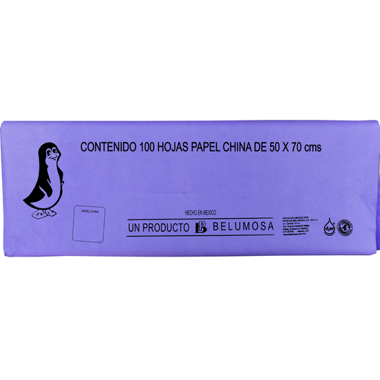 Papel China Pingüino Belumosa Bolsa C/100 Carpeta Lila 75*50cm