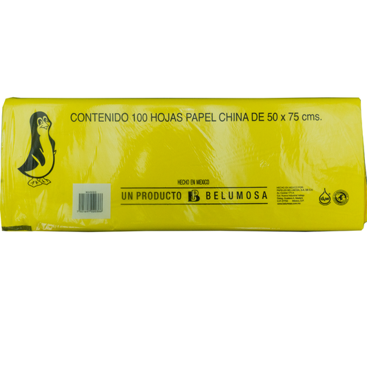 Papel China Pingüino Belumosa Bolsa C/100 Pliegos Amarillo Mango 75*50cm