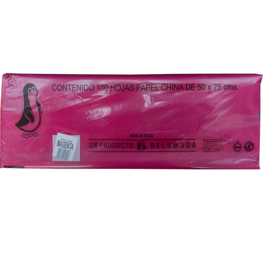 Papel China Pingüino Belumosa Bolsa C/100 Pliegos Magenta 75*50cm
