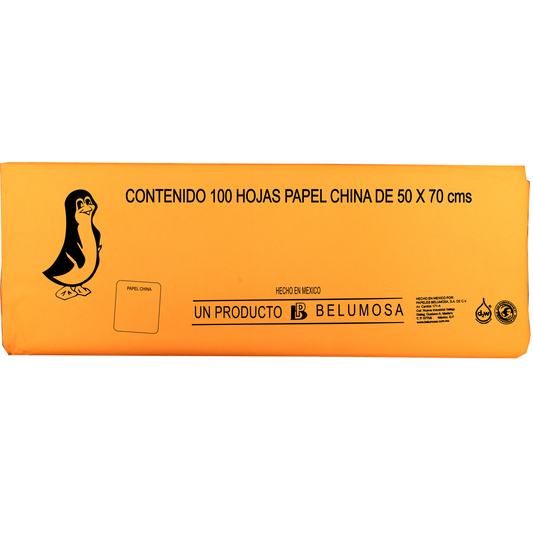Papel China Pingüino Belumosa Bolsa C/100 Pliegos Naranja Fosforescente 50*75cm