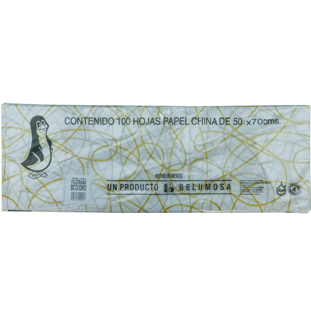 Papel China Pingüino Belumosa Bolsa C/100 Pliegos Filigrana Oro 50*75cm